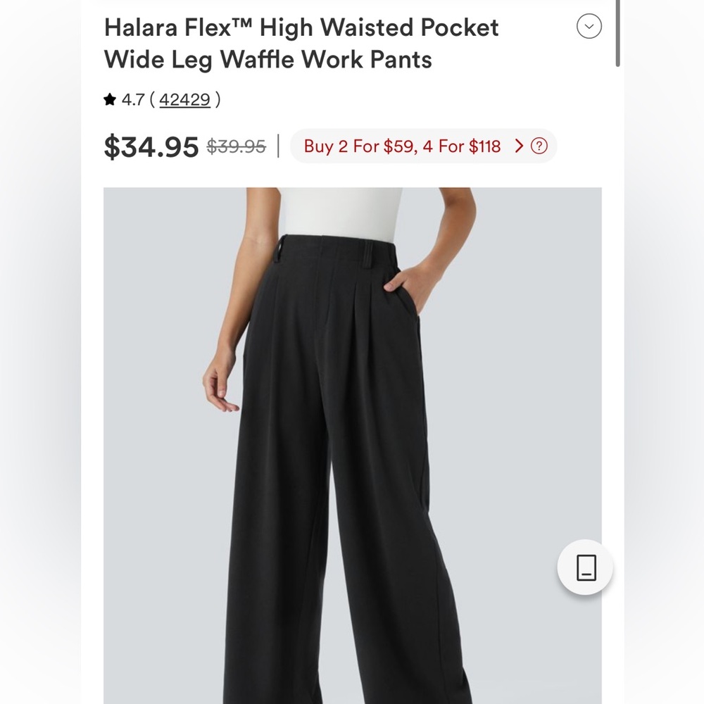 HALARA Black High-Waisted Wide Leg Work Pants